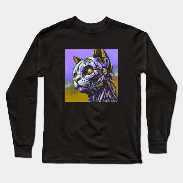 Cyborg Cat Long Sleeve T-Shirt by Cyber Prints